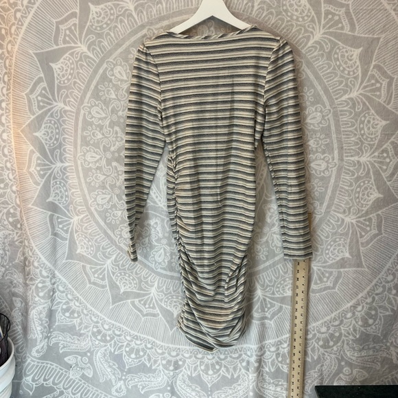 TART BODYCON DRESS STRIPE INSIDE OUT LOOK M CREAM BLACK OFF WHITE NEUTRAL EUC - Picture 3 of 9